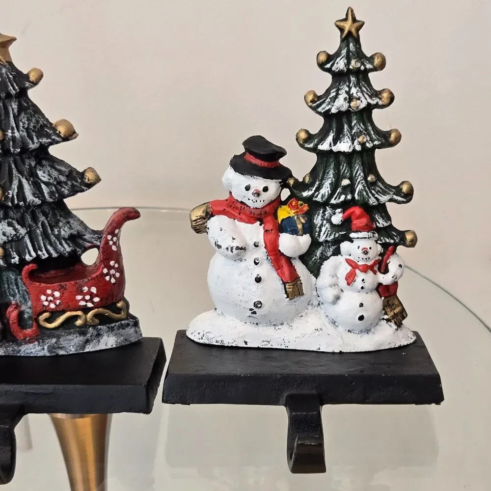 Set 3 Lulu Decor Black Cast Iron Christmas Stocking Holders 2019 Bear Trees Deer